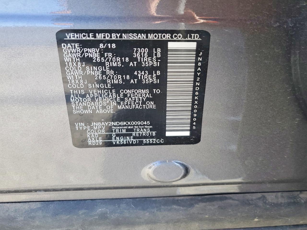 2019 NISSAN ARMADA SV photo 27