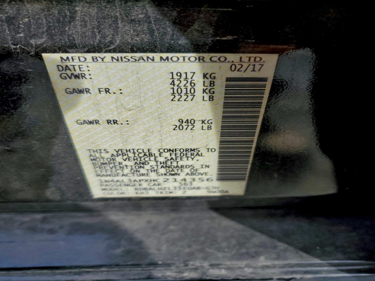 2017 NISSAN ALTIMA 2.5 photo 12