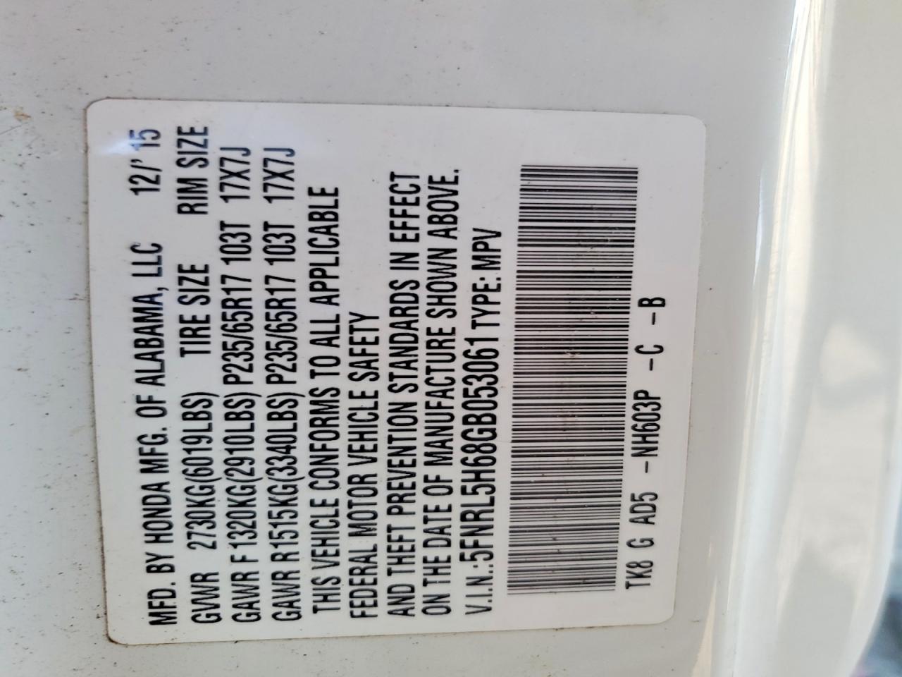 2016 HONDA ODYSSEY EXL photo 25