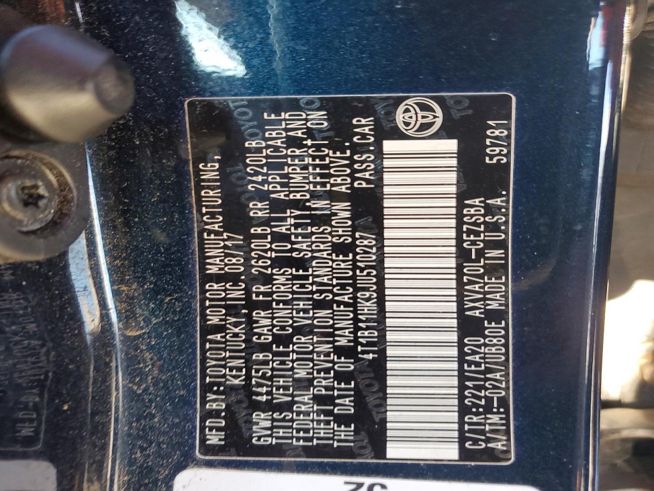 2018 TOYOTA CAMRY L photo 13