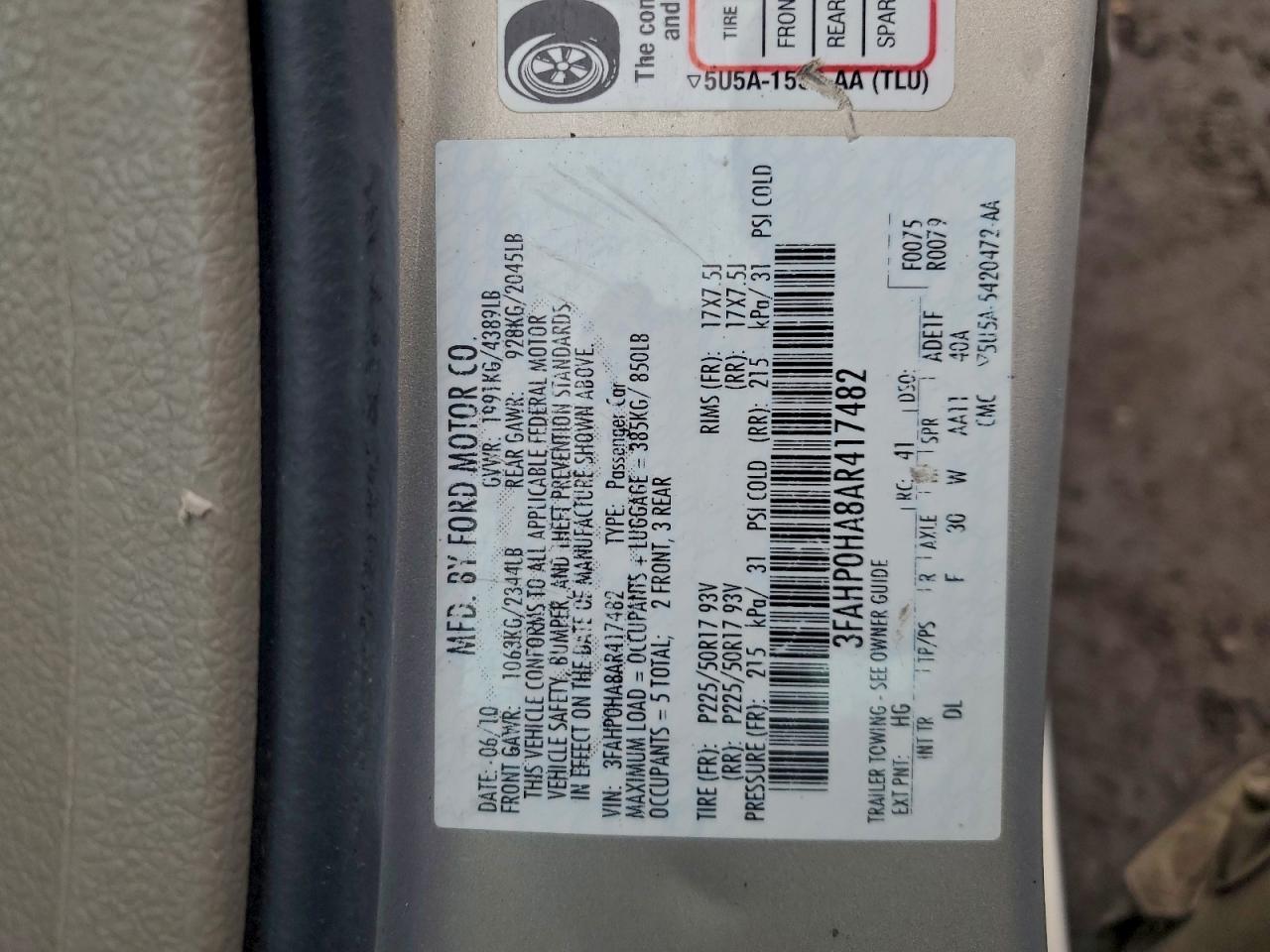 2010 FORD FUSION SE photo 12