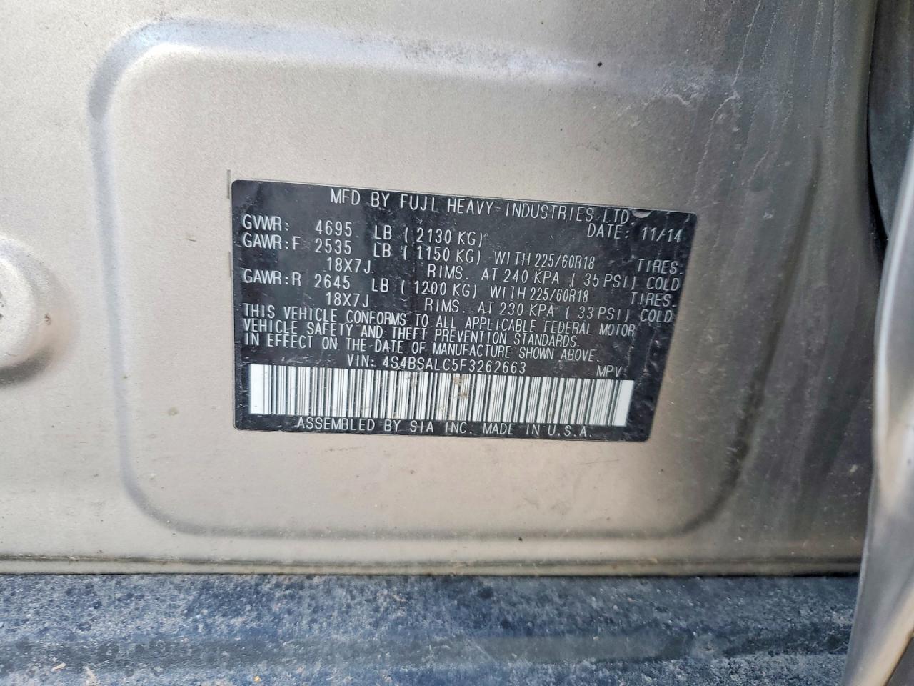 2015 SUBARU OUTBACK 2.5I LIMITED photo 13