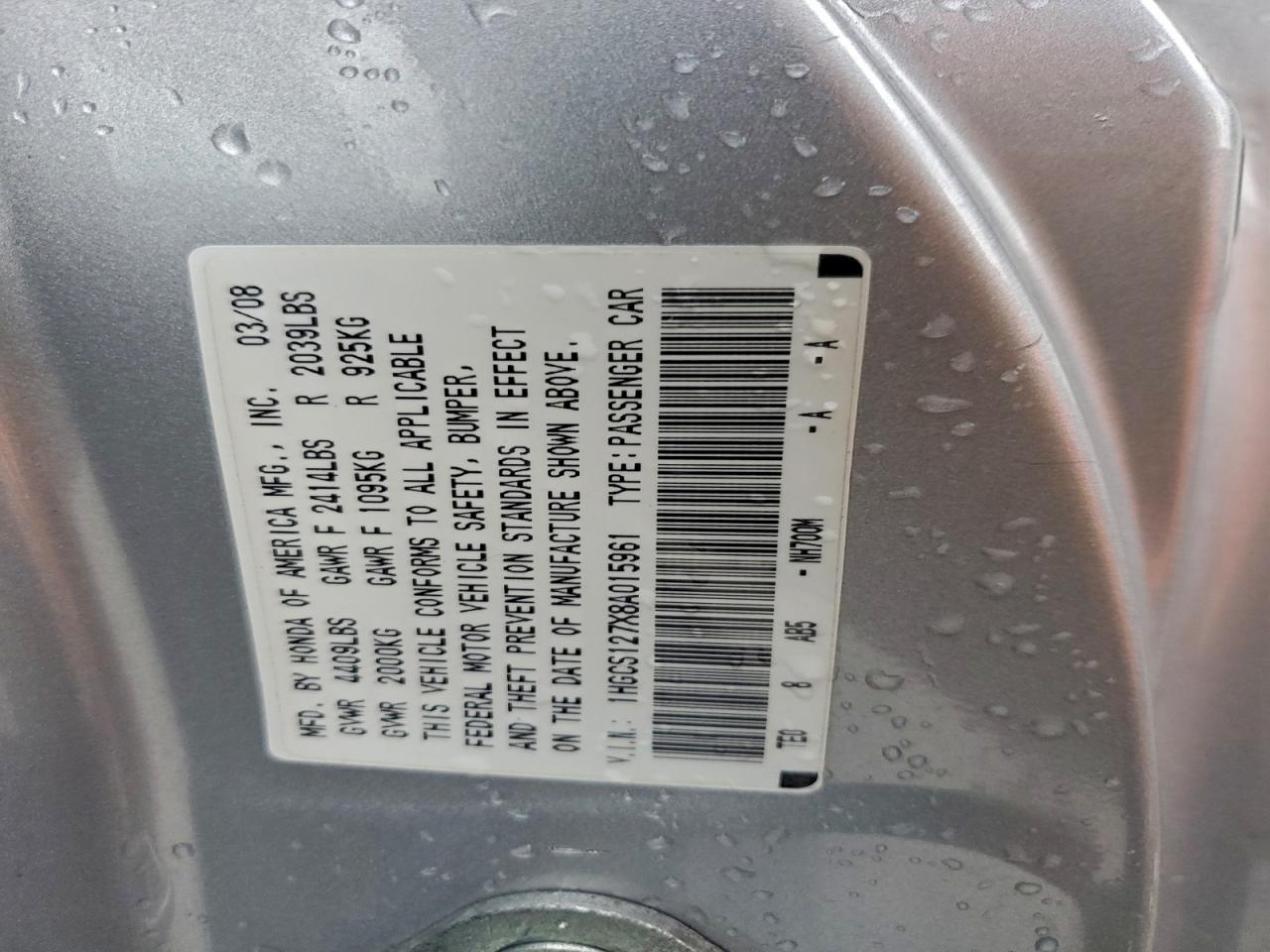2008 HONDA ACCORD EX photo 23