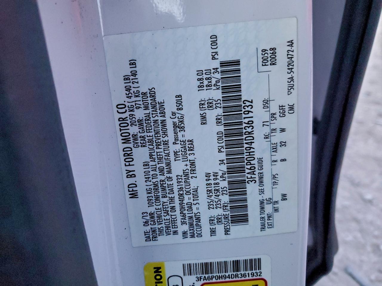2013 FORD FUSION SE photo 45