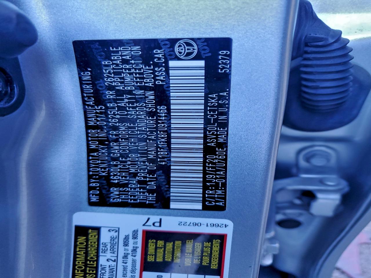 2015 TOYOTA CAMRY LE photo 12