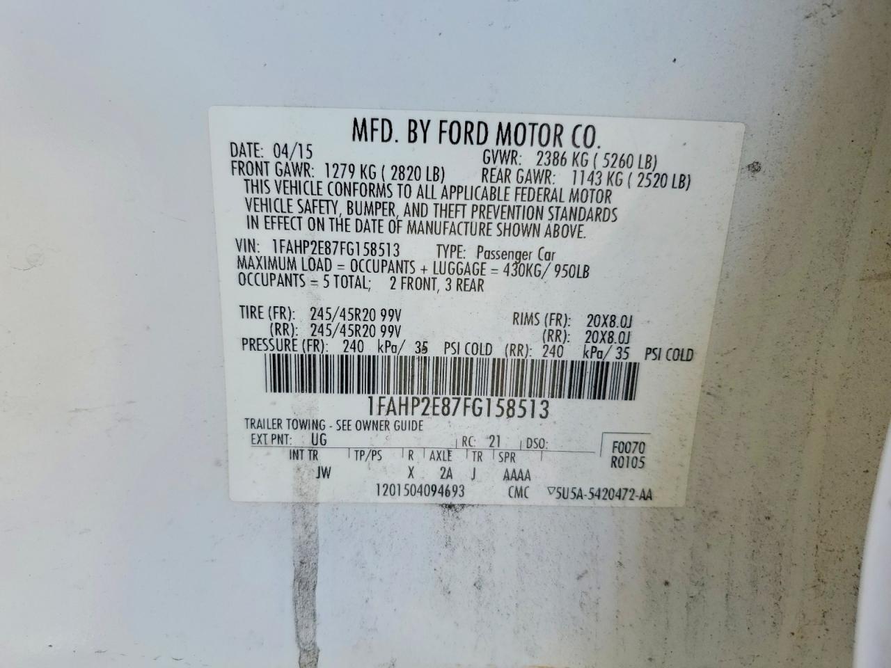 2015 FORD TAURUS SEL photo 12