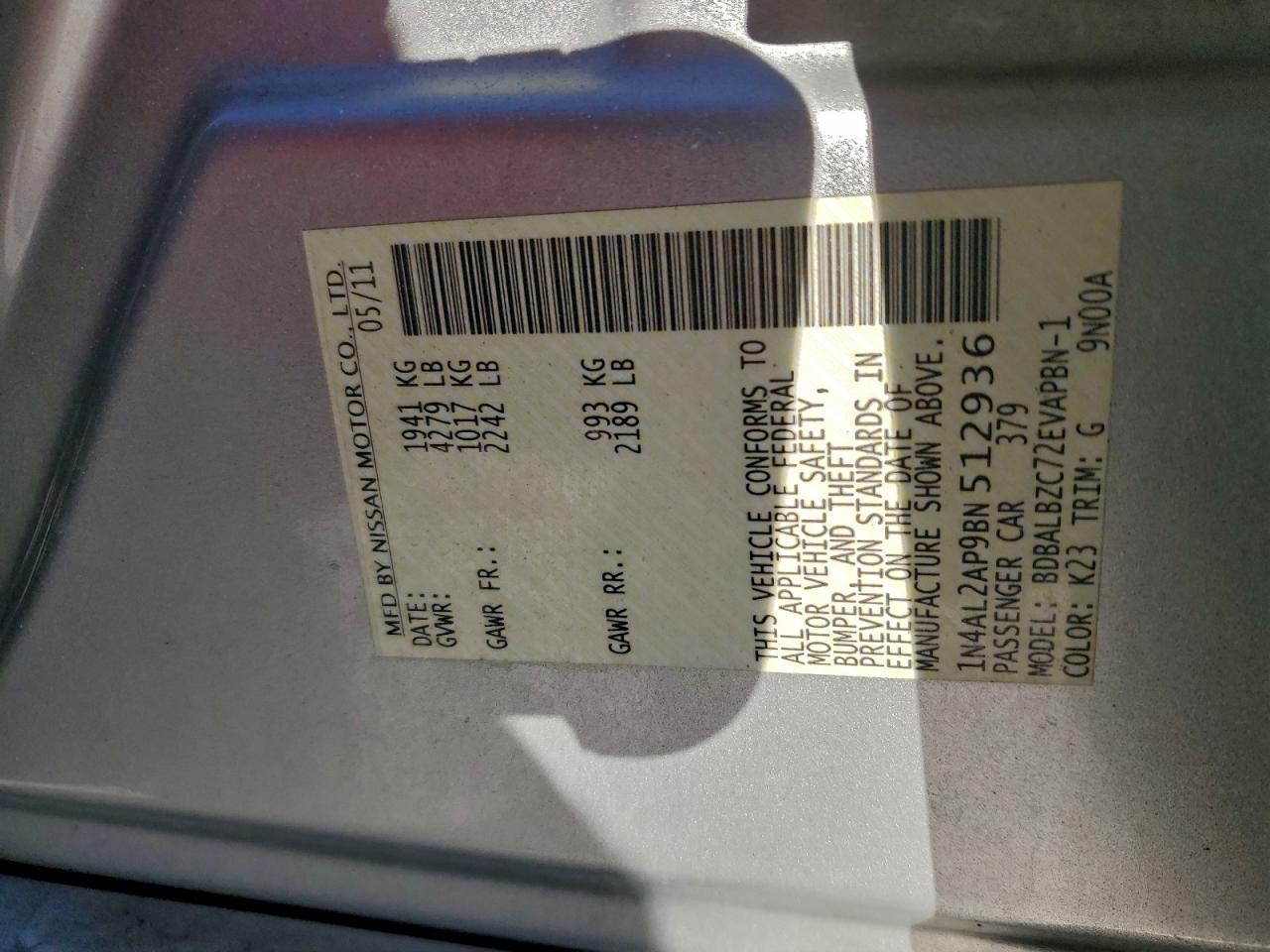 2011 NISSAN ALTIMA BASE photo 23