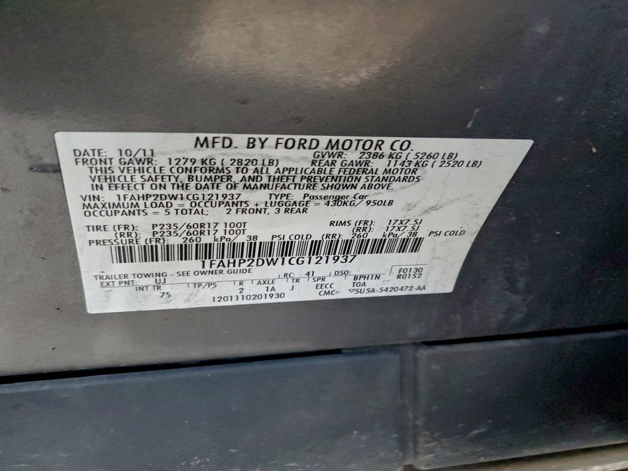 2012 FORD TAURUS SE photo 12