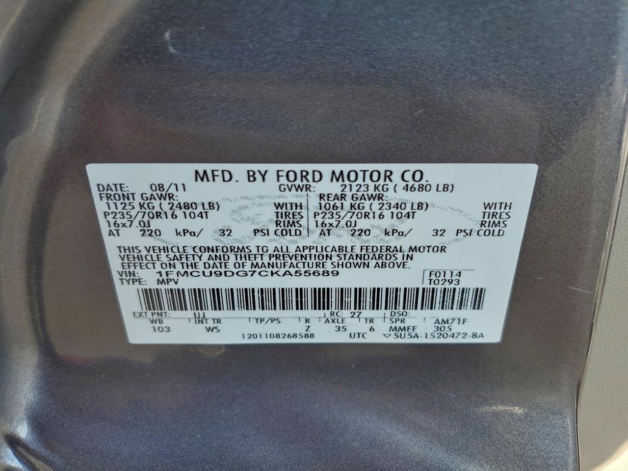 2012 FORD ESCAPE XLT photo 37
