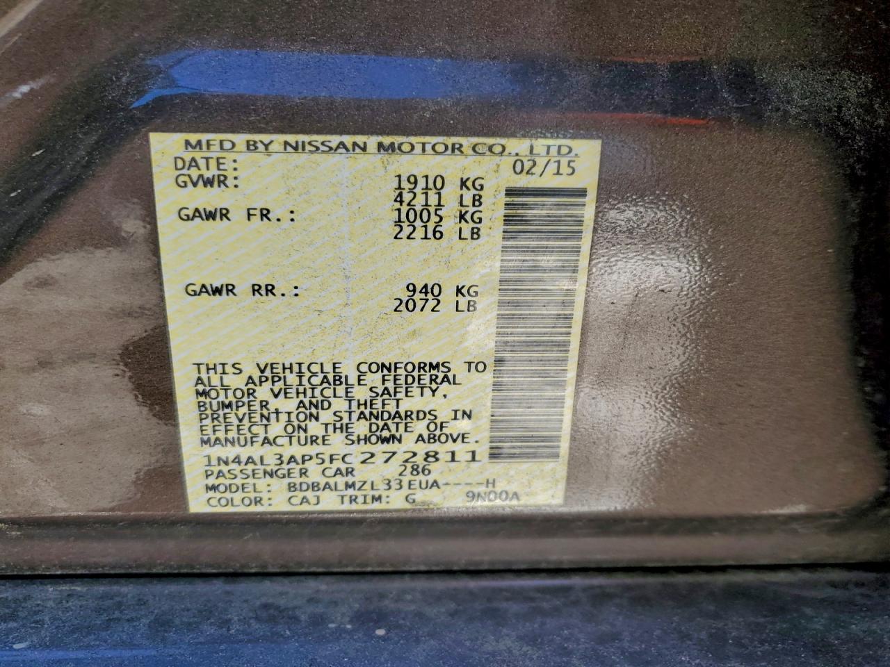 2015 NISSAN ALTIMA 2.5 photo 12