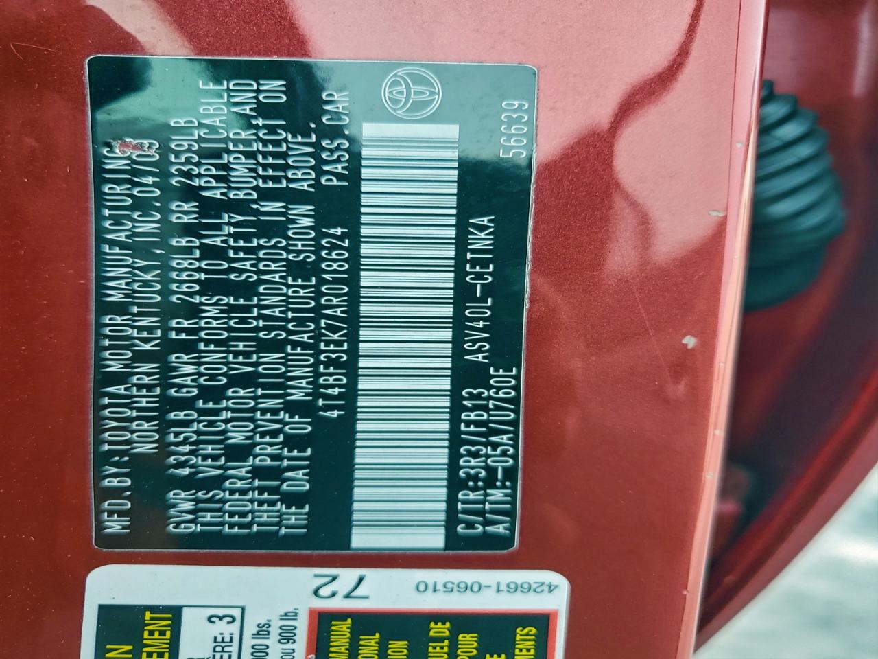 2010 TOYOTA CAMRY BASE photo 12