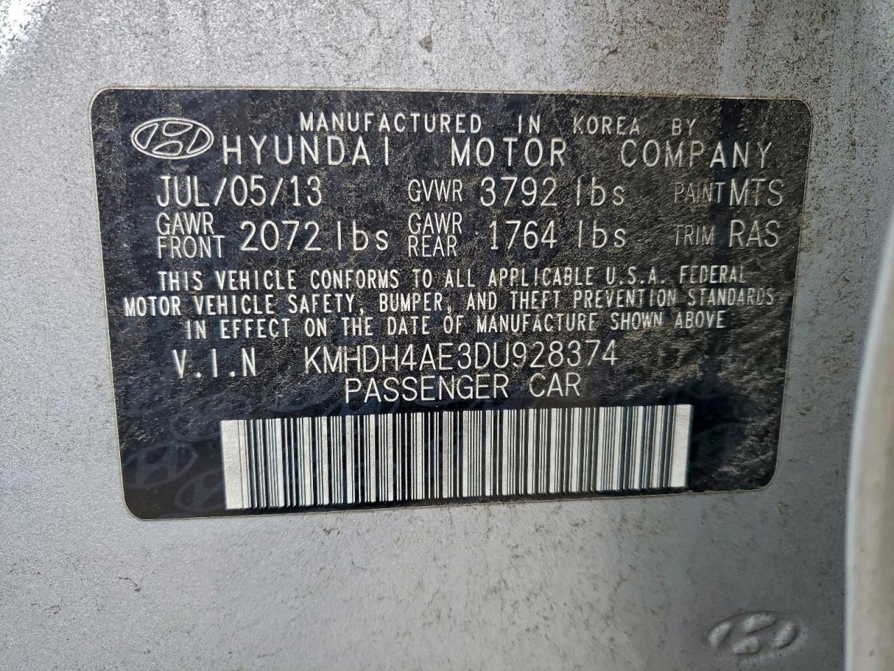 2013 HYUNDAI ELANTRA GLS photo 13