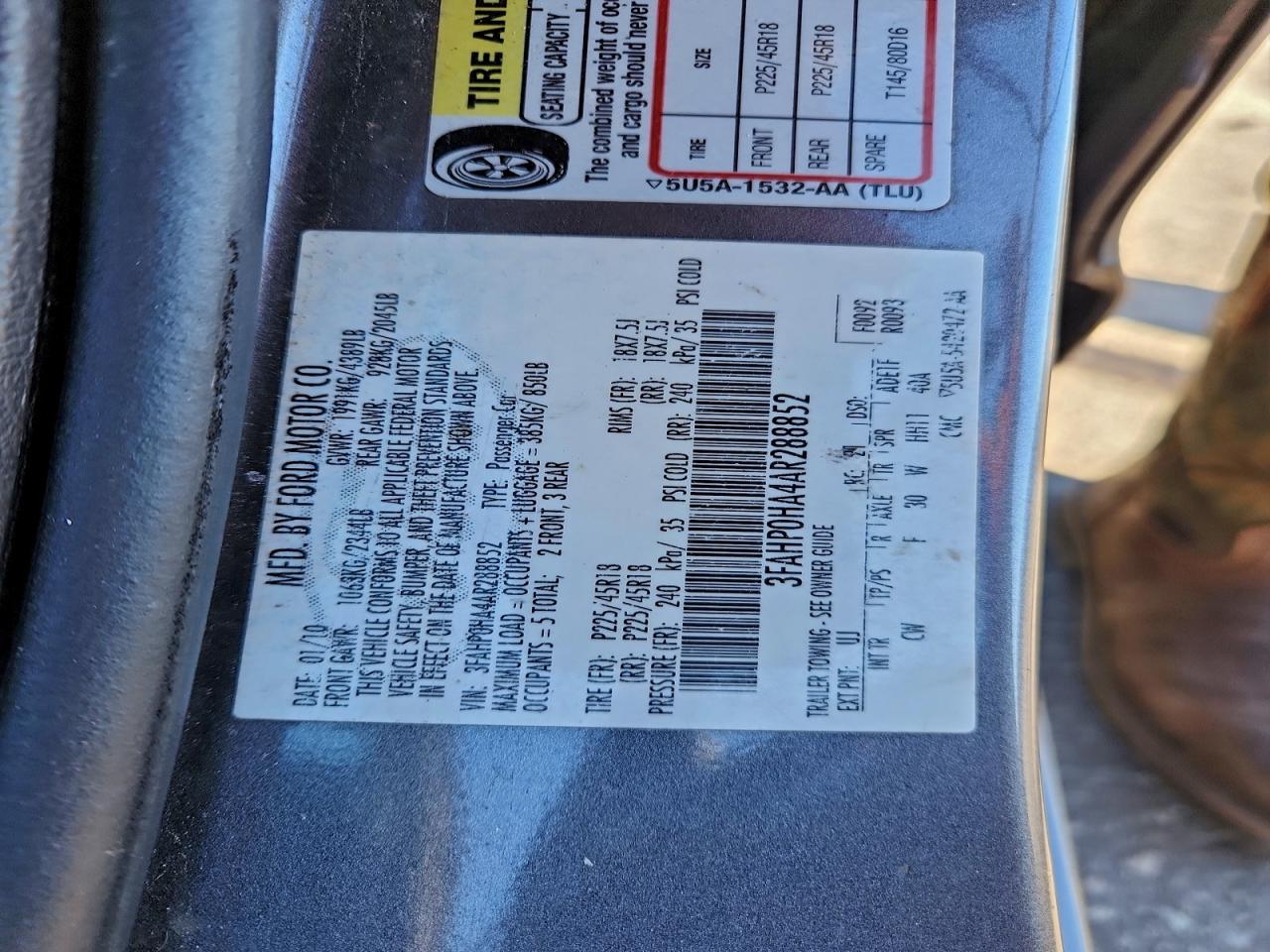 2010 FORD FUSION SE photo 12