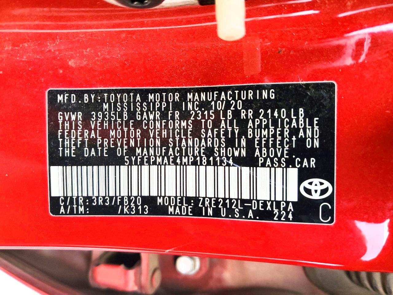 2021 TOYOTA COROLLA LE photo 12