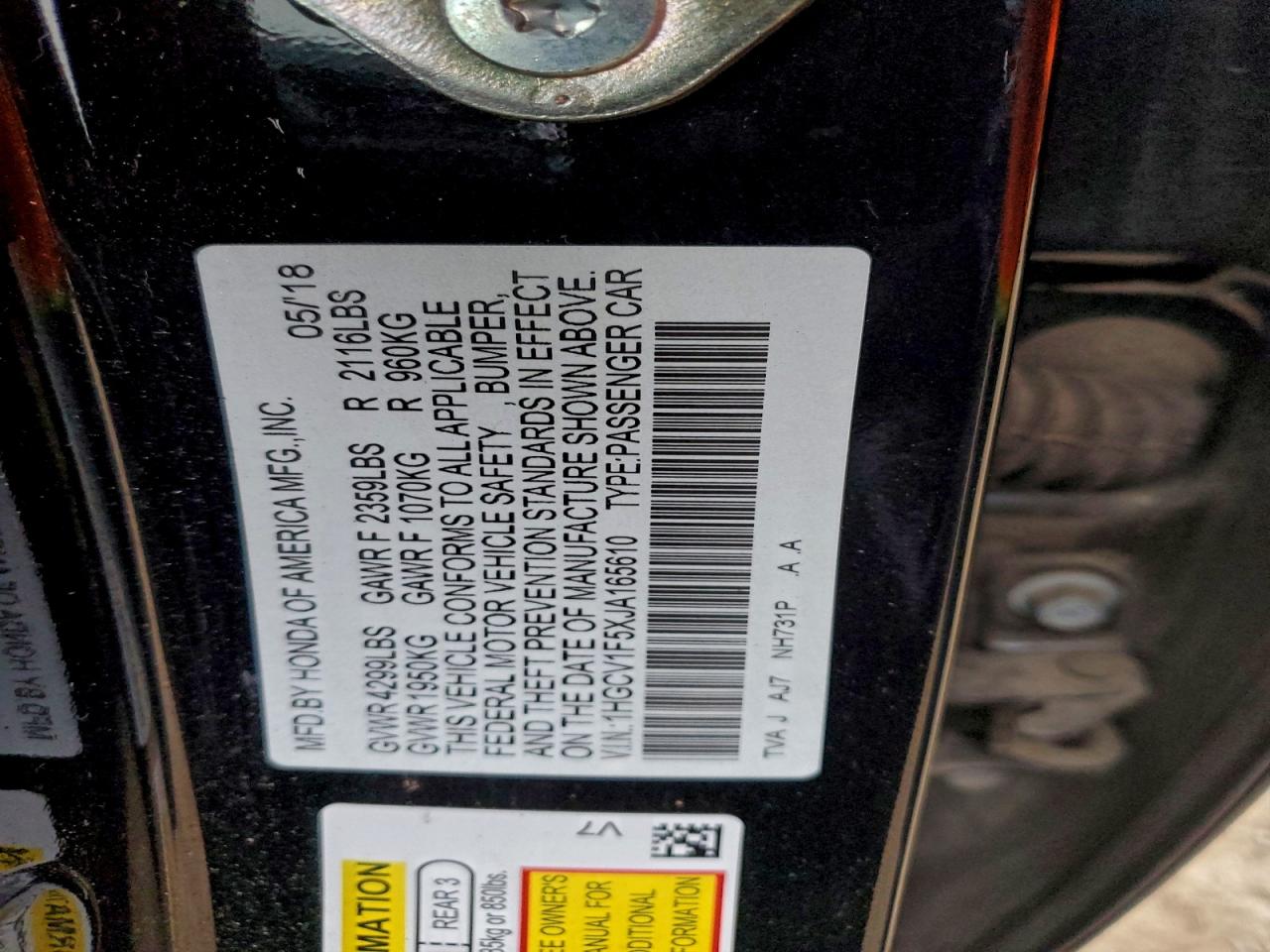 2018 HONDA ACCORD EXL photo 25