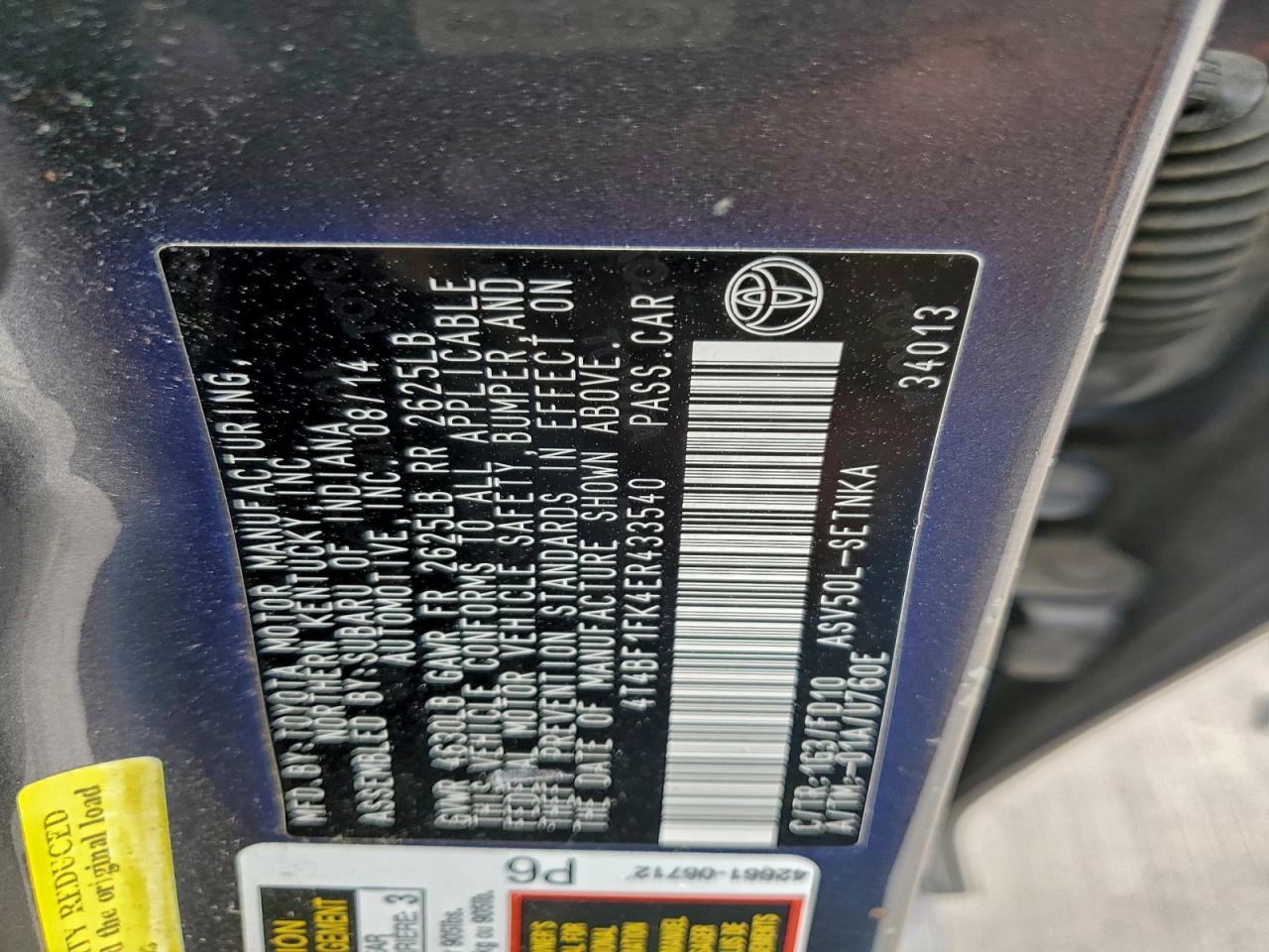 2014 TOYOTA CAMRY L photo 25