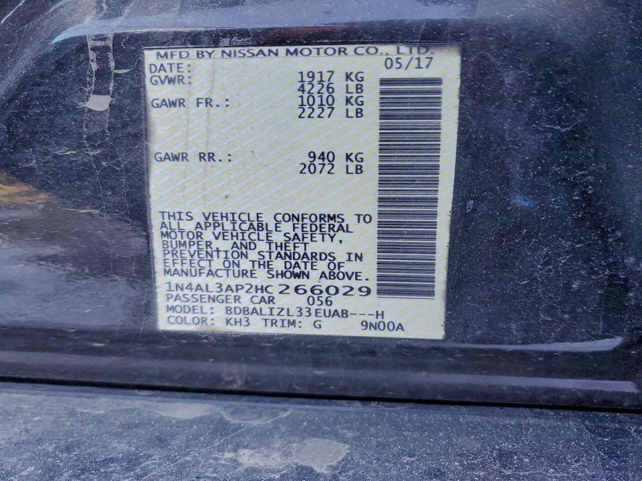 2017 NISSAN ALTIMA 2.5 photo 12