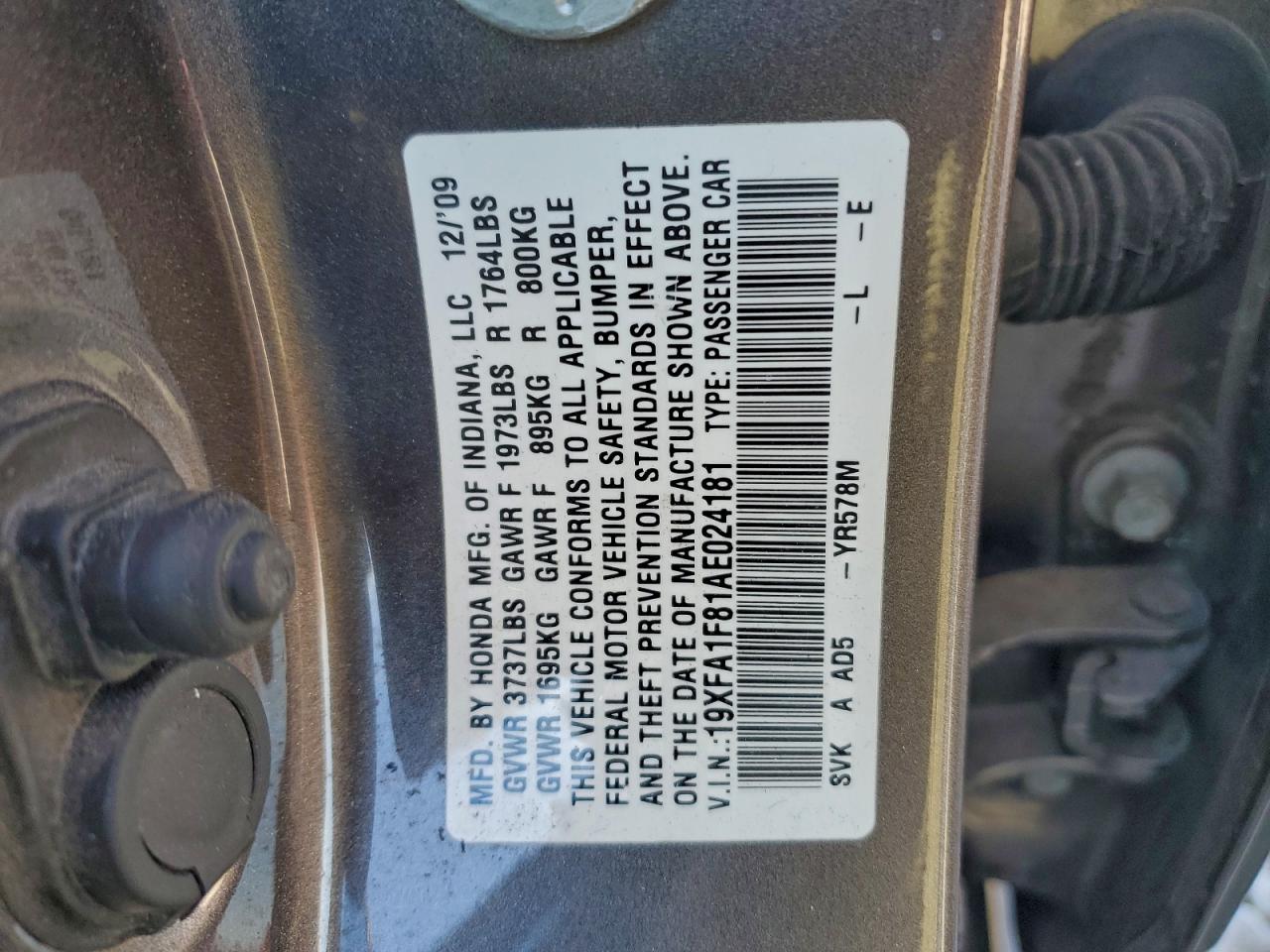 2010 HONDA CIVIC EX photo 12