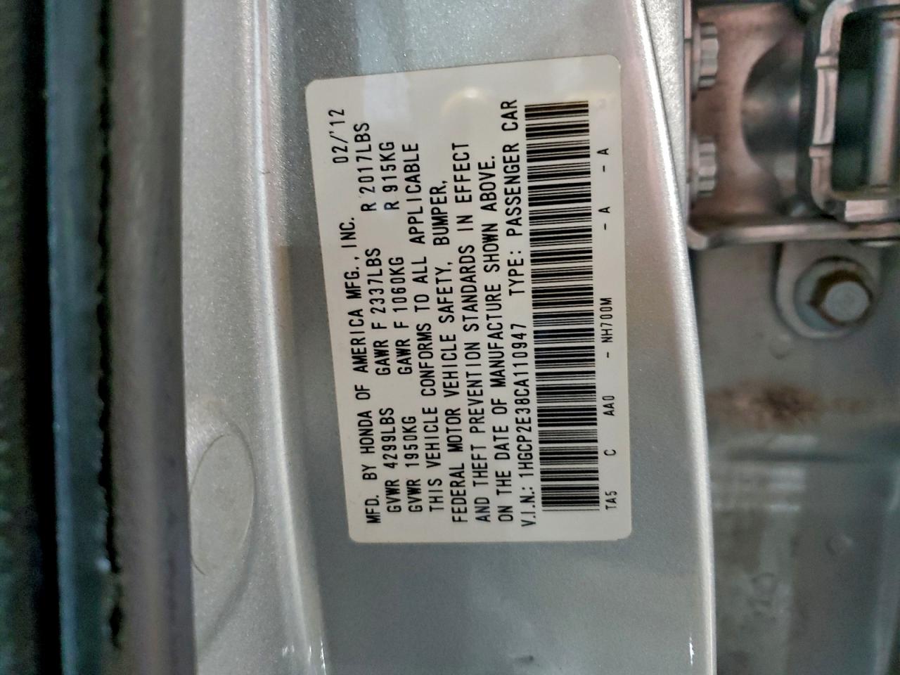 2012 HONDA ACCORD LX photo 12