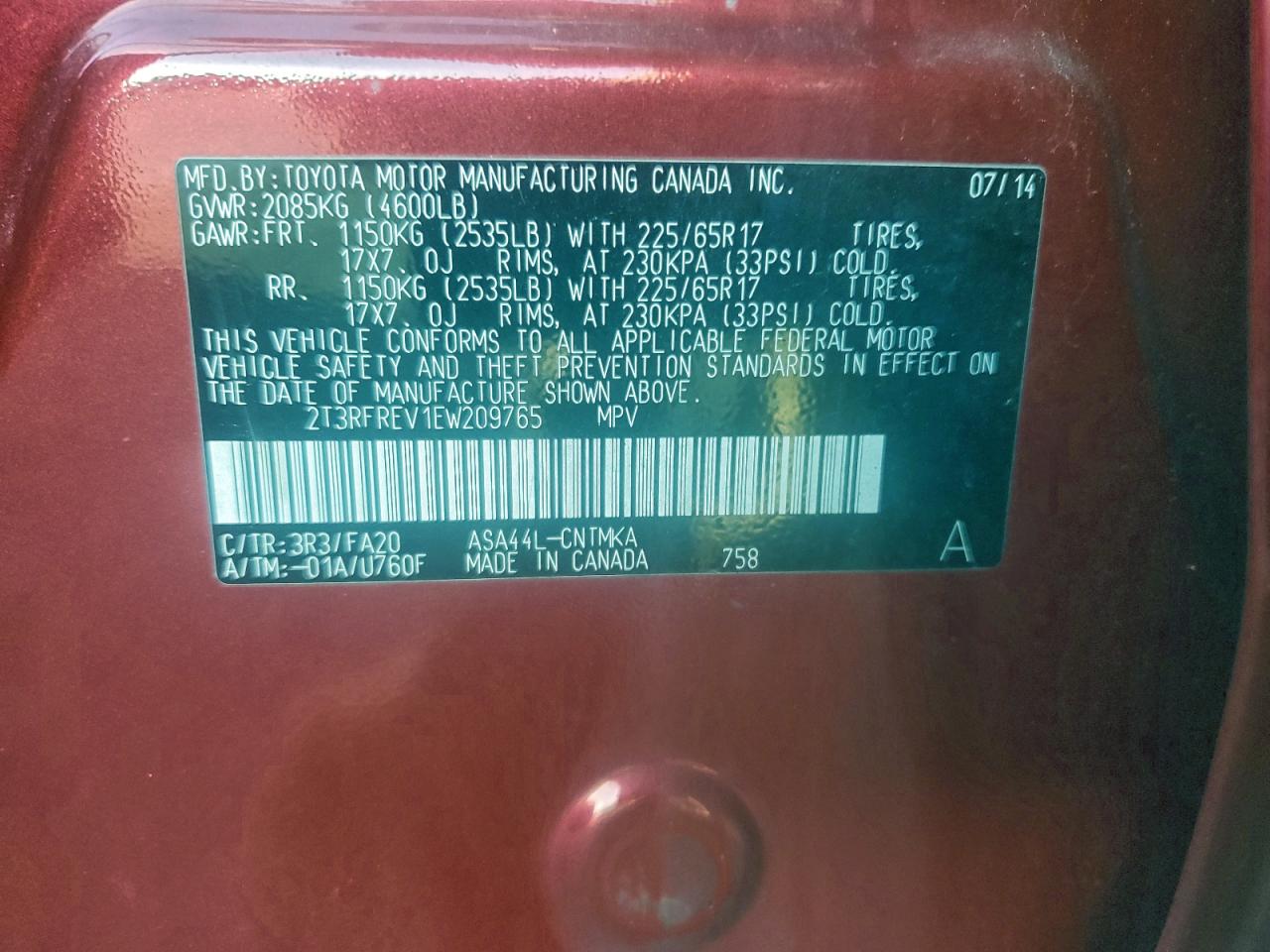2014 TOYOTA RAV4 XLE photo 13