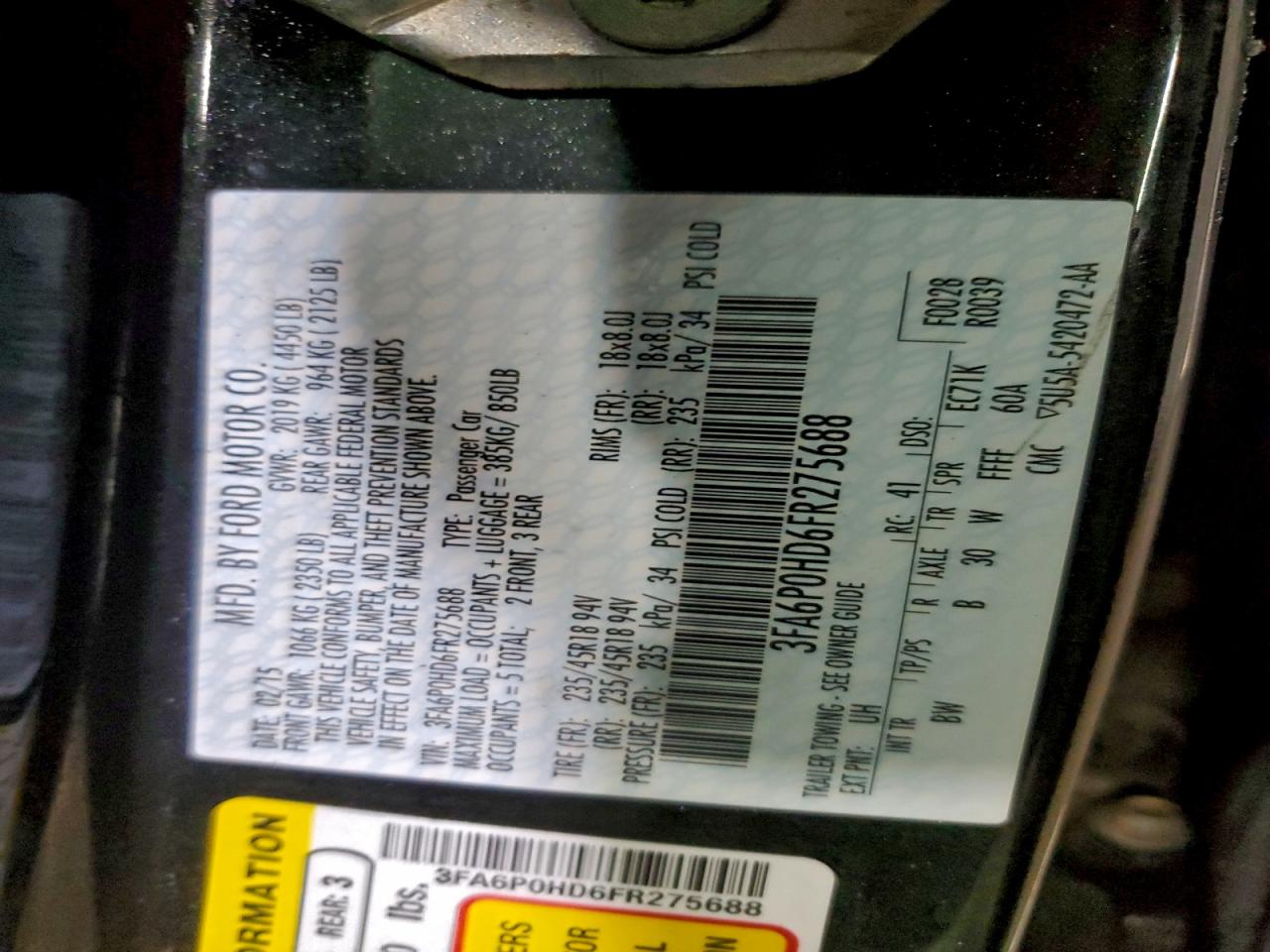 2015 FORD FUSION SE photo 12