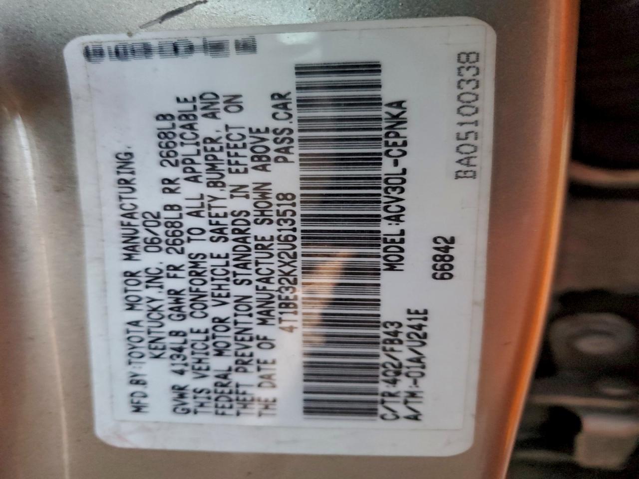 2002 TOYOTA CAMRY LE photo 25