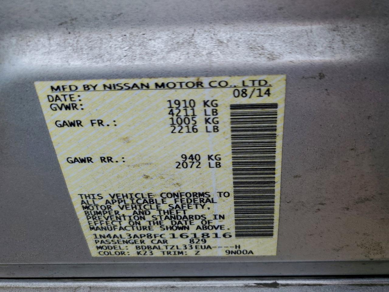 2015 NISSAN ALTIMA 2.5 photo 12