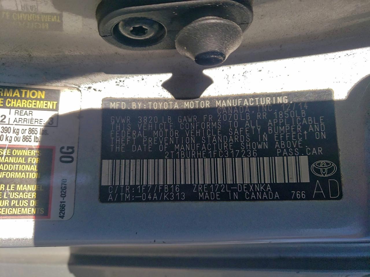 2015 TOYOTA COROLLA L photo 23