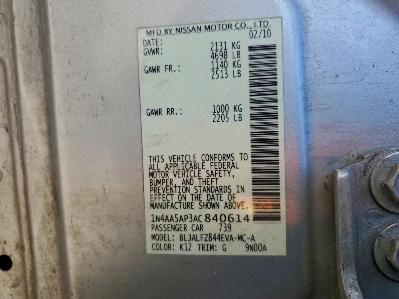 2010 NISSAN MAXIMA S photo 13