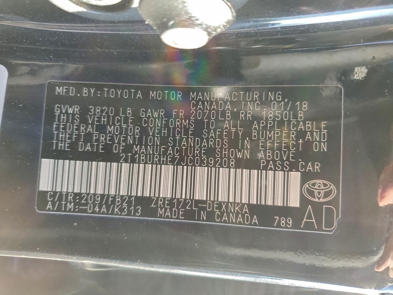 2018 TOYOTA COROLLA L photo 13