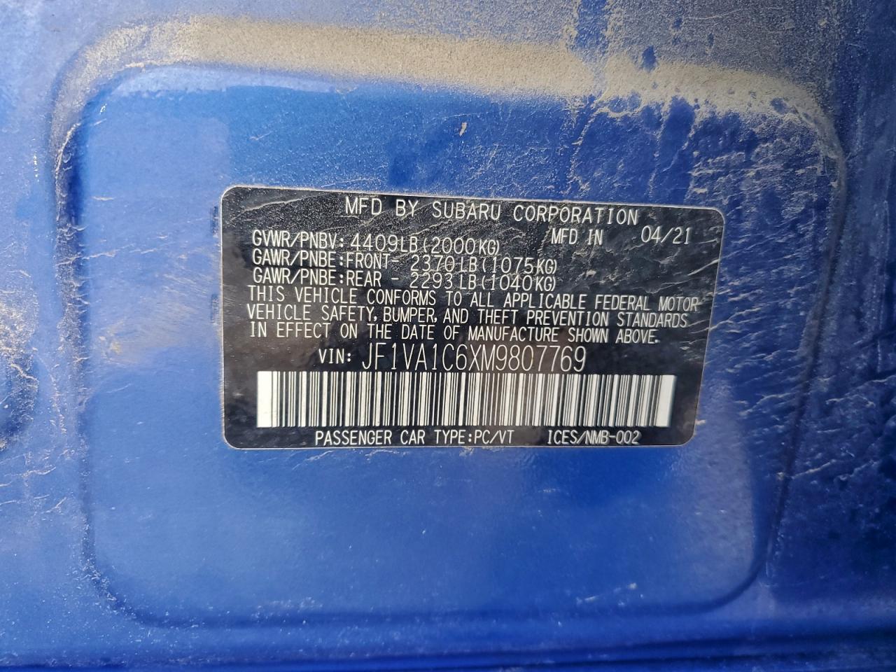 2021 SUBARU WRX PREMIUM photo 12