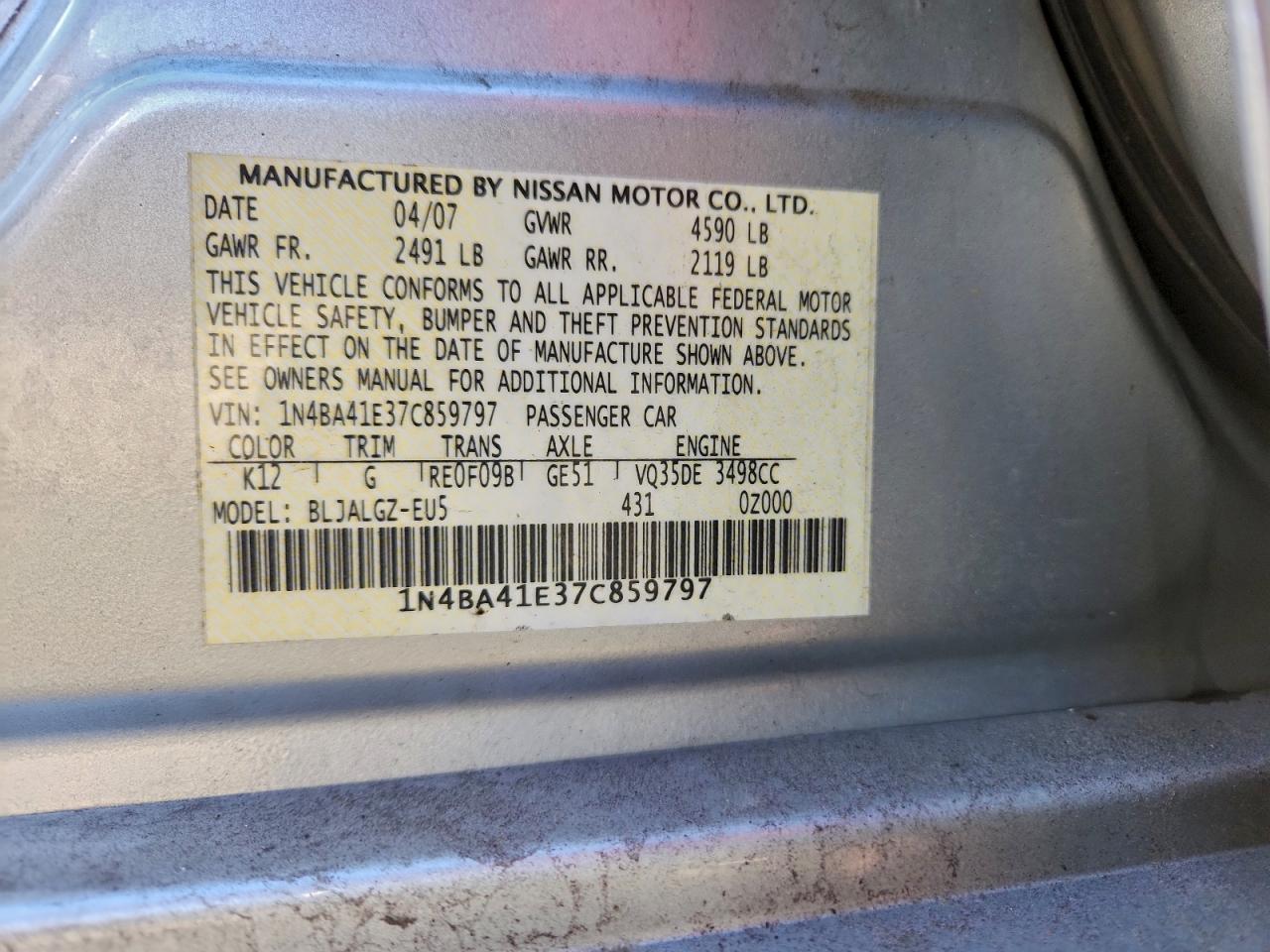 2007 NISSAN MAXIMA SE photo 23