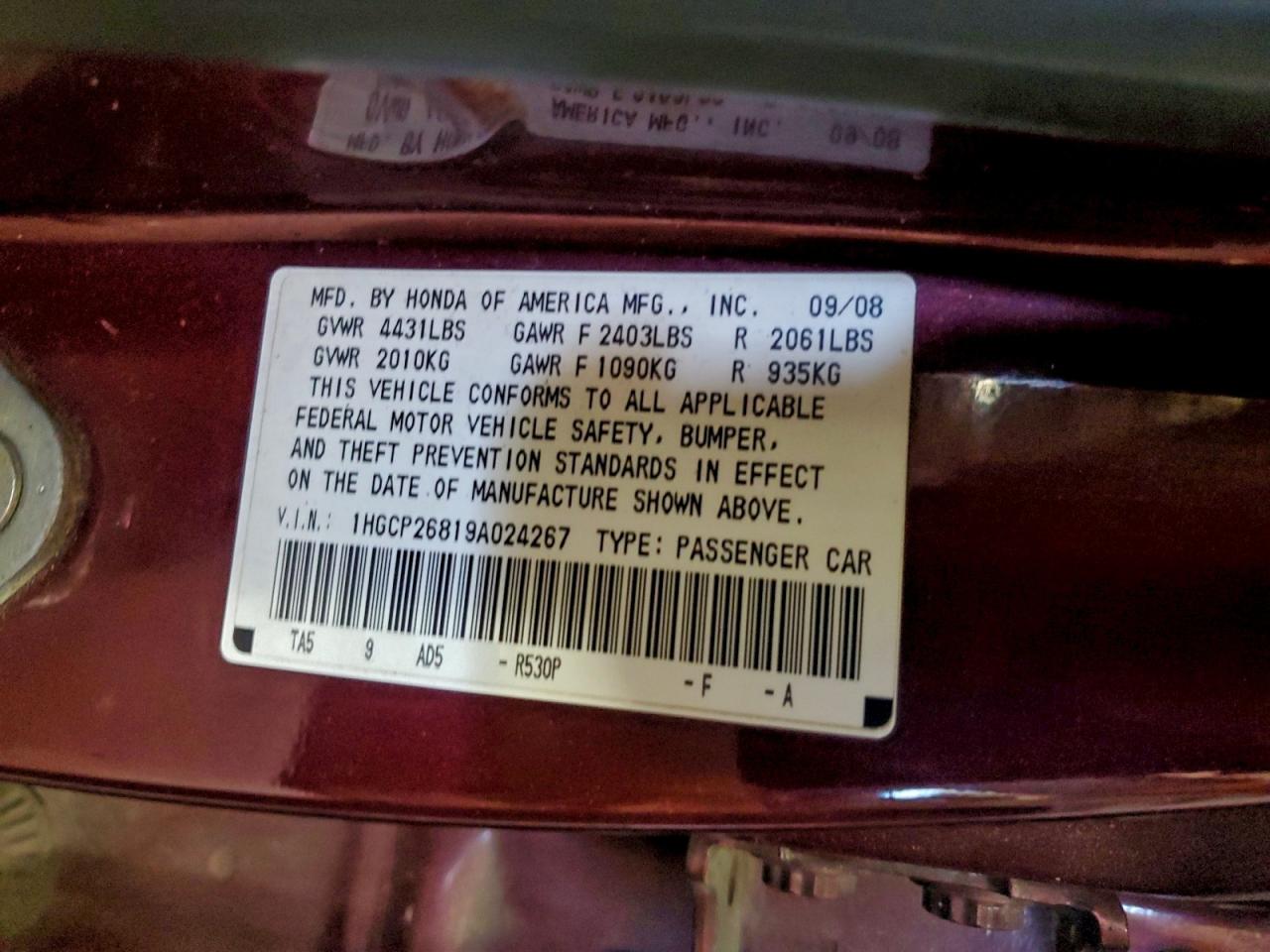 2009 HONDA ACCORD EXL photo 25
