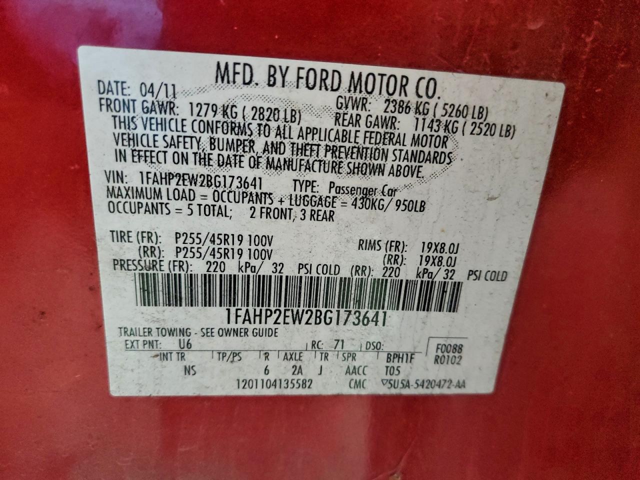2011 FORD TAURUS SEL photo 12
