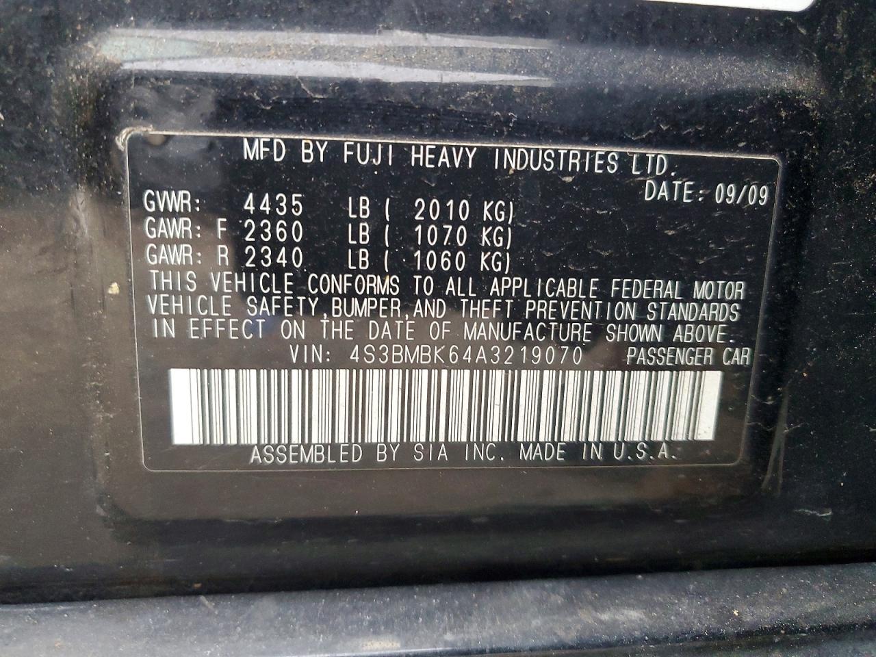 2010 SUBARU LEGACY 2.5I LIMITED photo 23