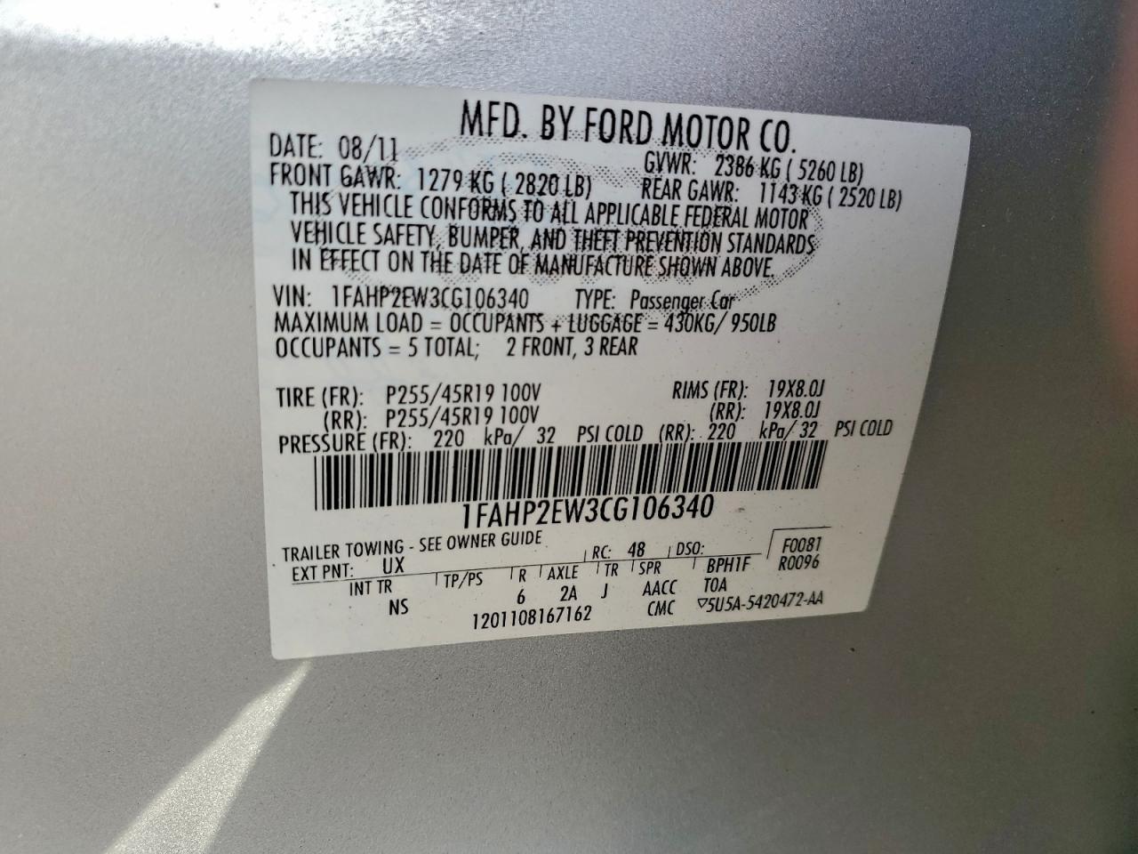 2012 FORD TAURUS SEL photo 23
