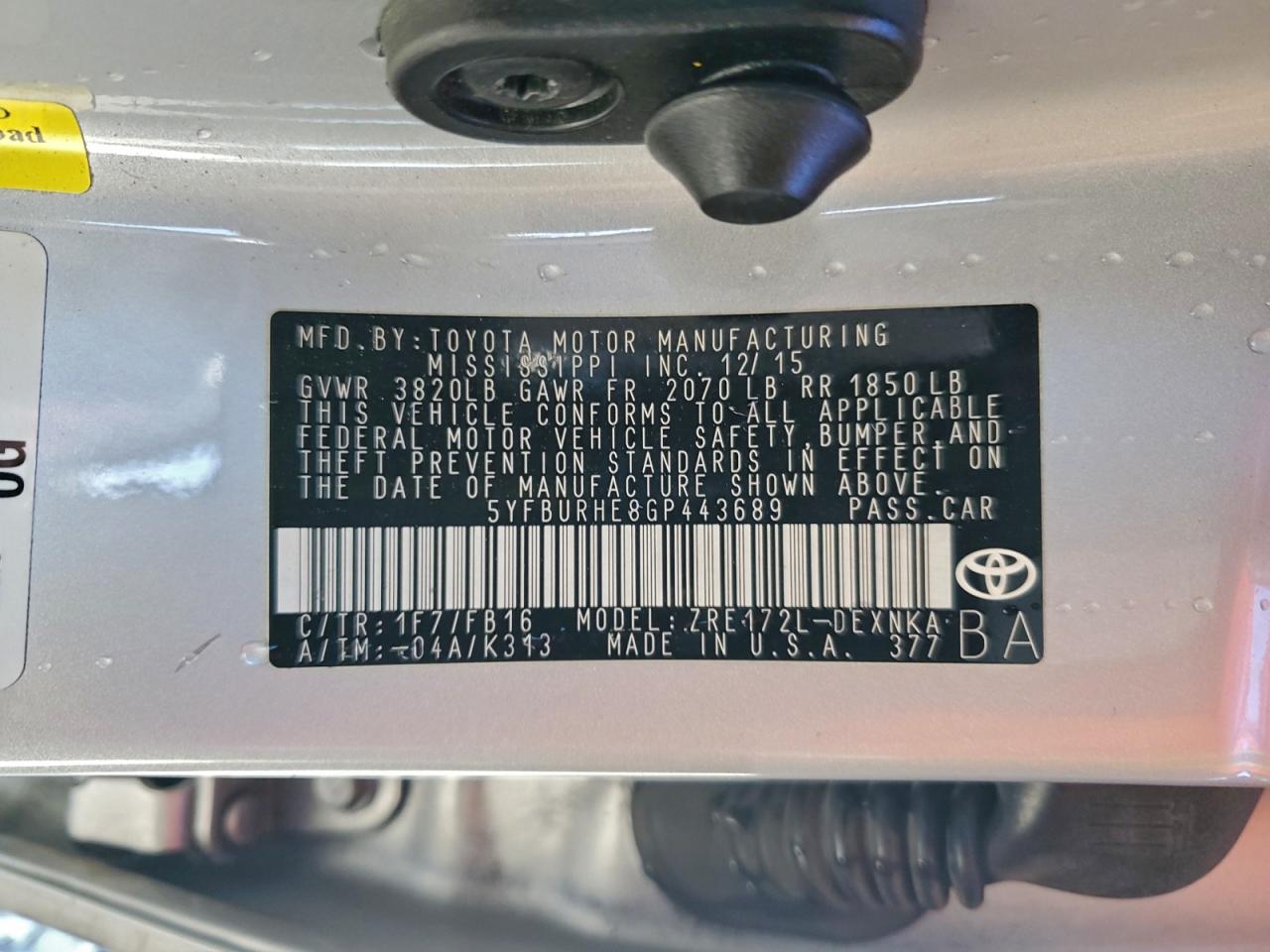 2016 TOYOTA COROLLA L photo 12