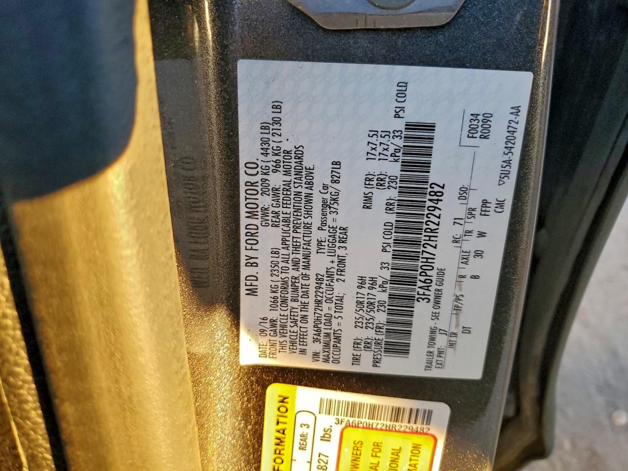 2017 FORD FUSION SE photo 12