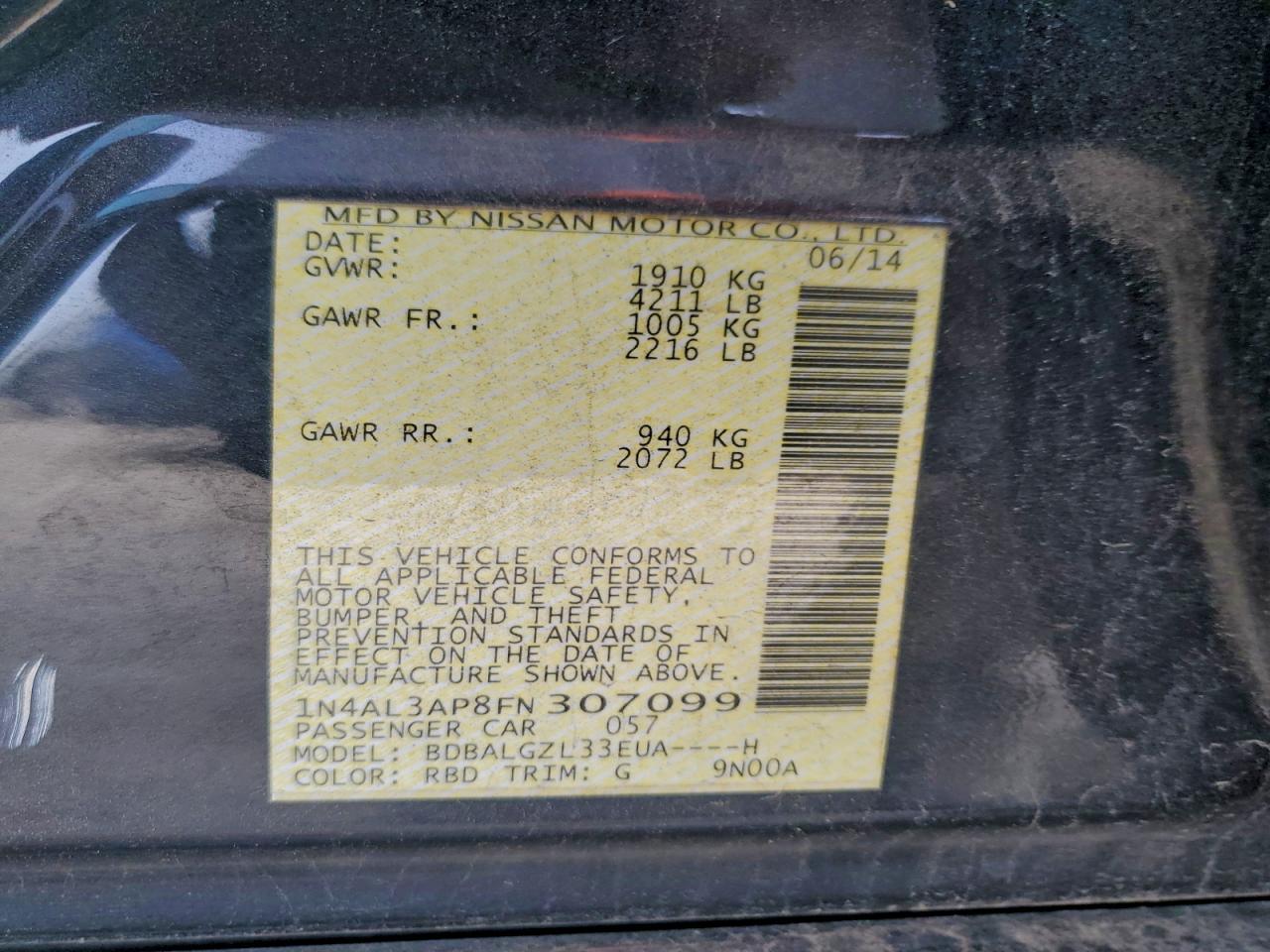 2015 NISSAN ALTIMA 2.5 photo 12