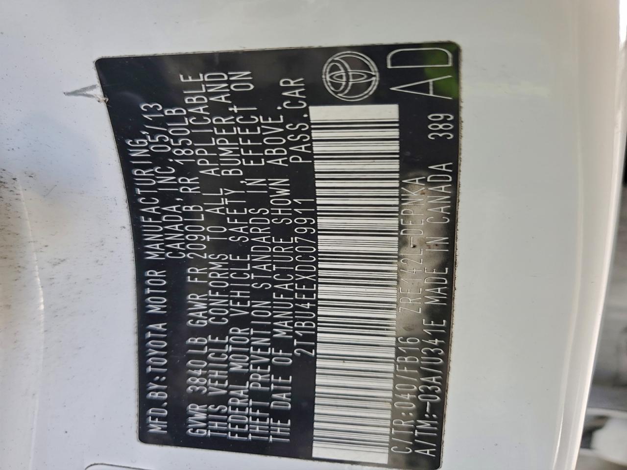 2013 TOYOTA COROLLA BASE photo 12