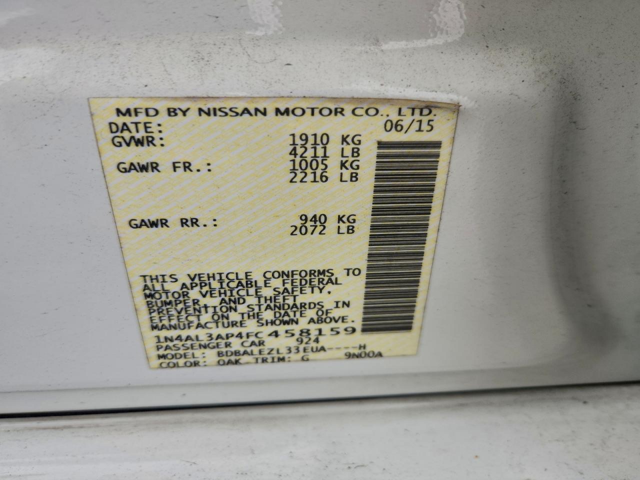 2015 NISSAN ALTIMA 2.5 photo 12