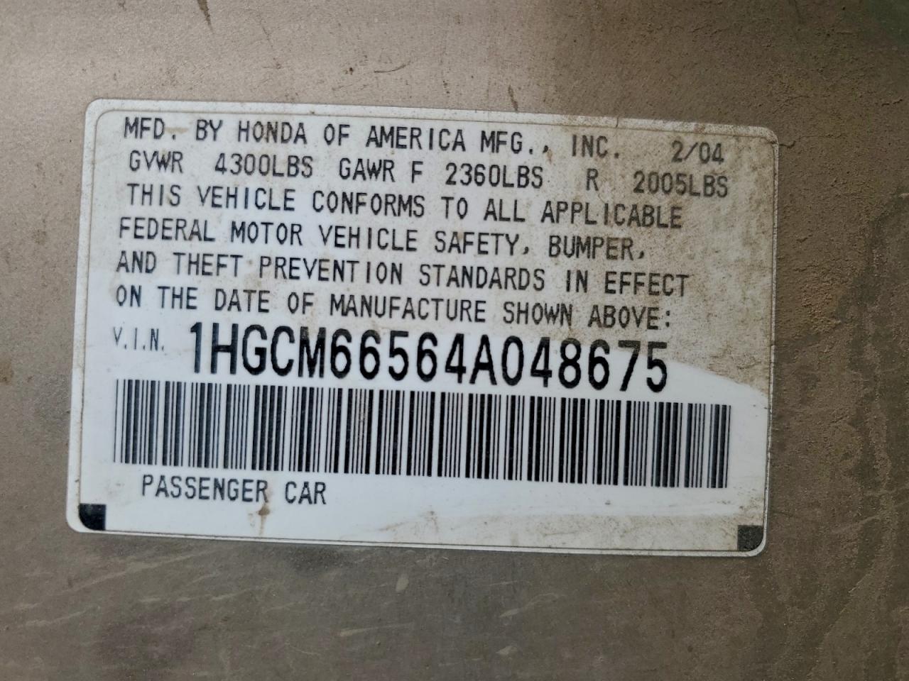 2004 HONDA ACCORD EX photo 23