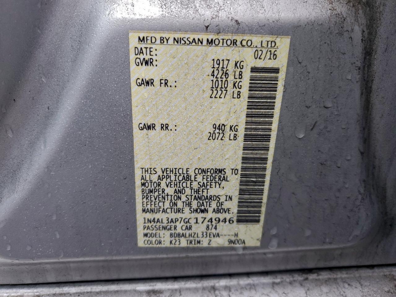 2016 NISSAN ALTIMA 2.5 photo 12