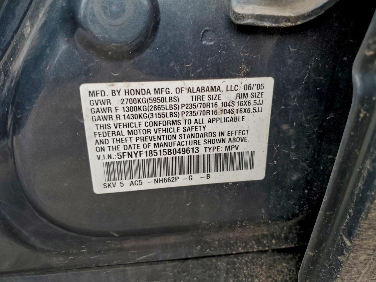 2005 HONDA PILOT EXL photo 13