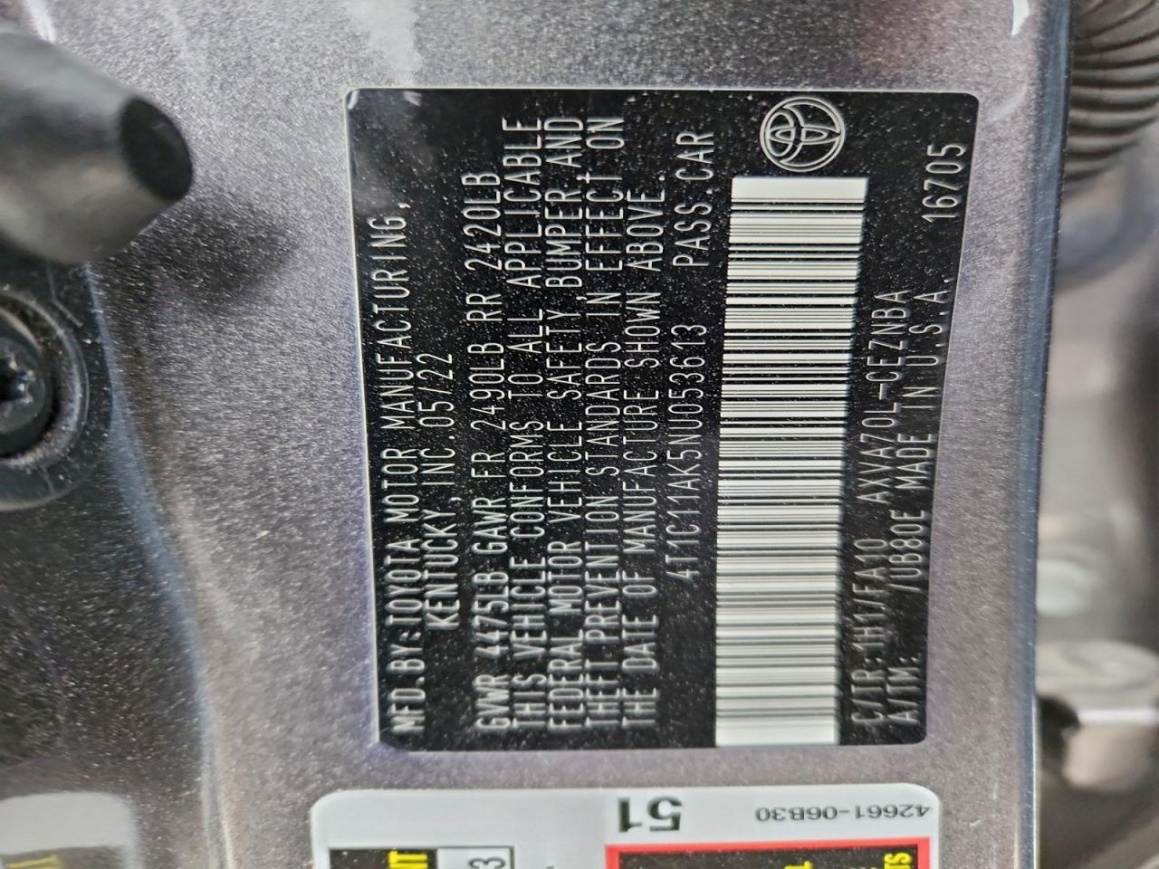 2022 TOYOTA CAMRY LE photo 12