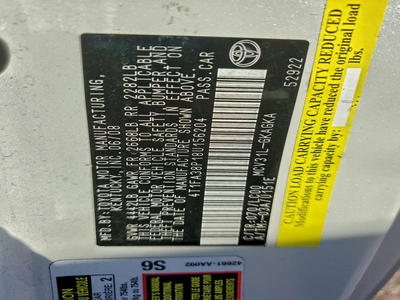 2008 TOYOTA CAMRY SOLARA SE photo 45