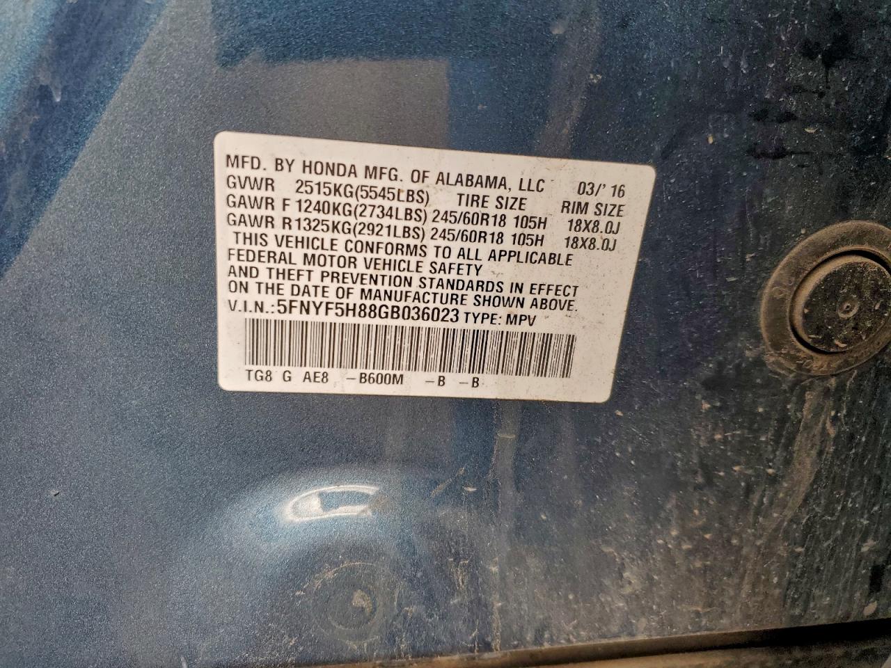 2016 HONDA PILOT EXL photo 37