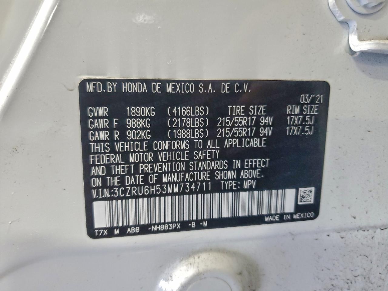 2021 HONDA HR-V EX photo 12