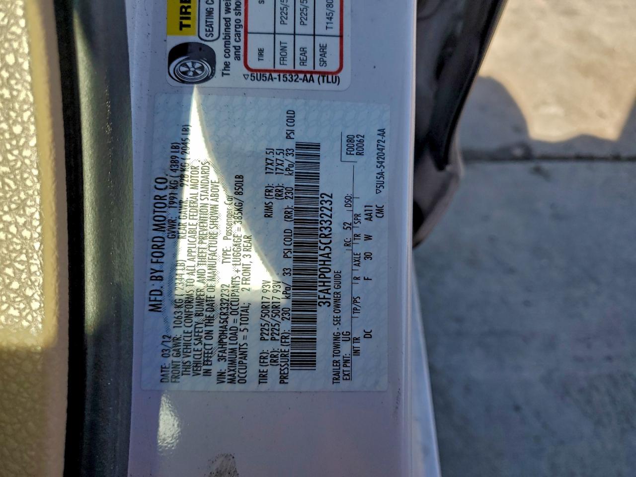 2012 FORD FUSION SE photo 25