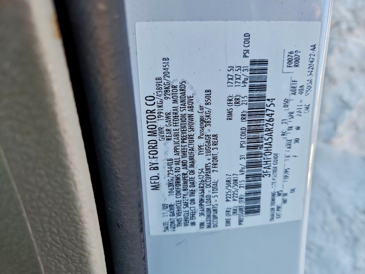 2010 FORD FUSION SE photo 12